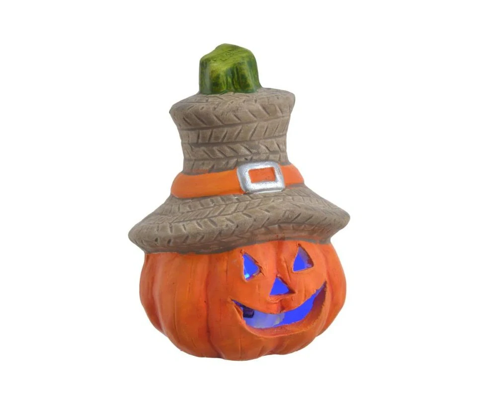 Canea Keramická LED dekorace Dýně s čarodějnickým kloboukem Halloween 10 cm