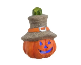 Canea Keramická LED dekorace Dýně s čarodějnickým kloboukem Halloween 10 cm