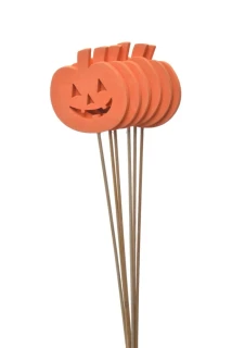 Canea Dřevěná dýně na zápichu Halloween 32,5 cm – oranžová, 6 ks